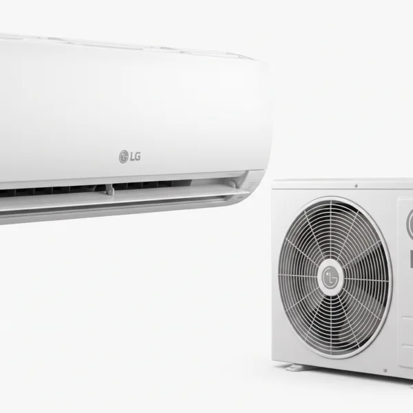An e-commerce product photograph showing the LG 1.0HP Standard Split AC indoor wall unit above the outdoor condenser unit on a clean white studio background.