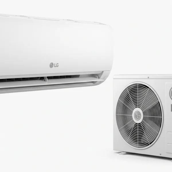 An e-commerce product photograph showing the LG 1.5HP Standard Split Air Conditioner indoor wall unit above the outdoor condenser unit on a clean white background.