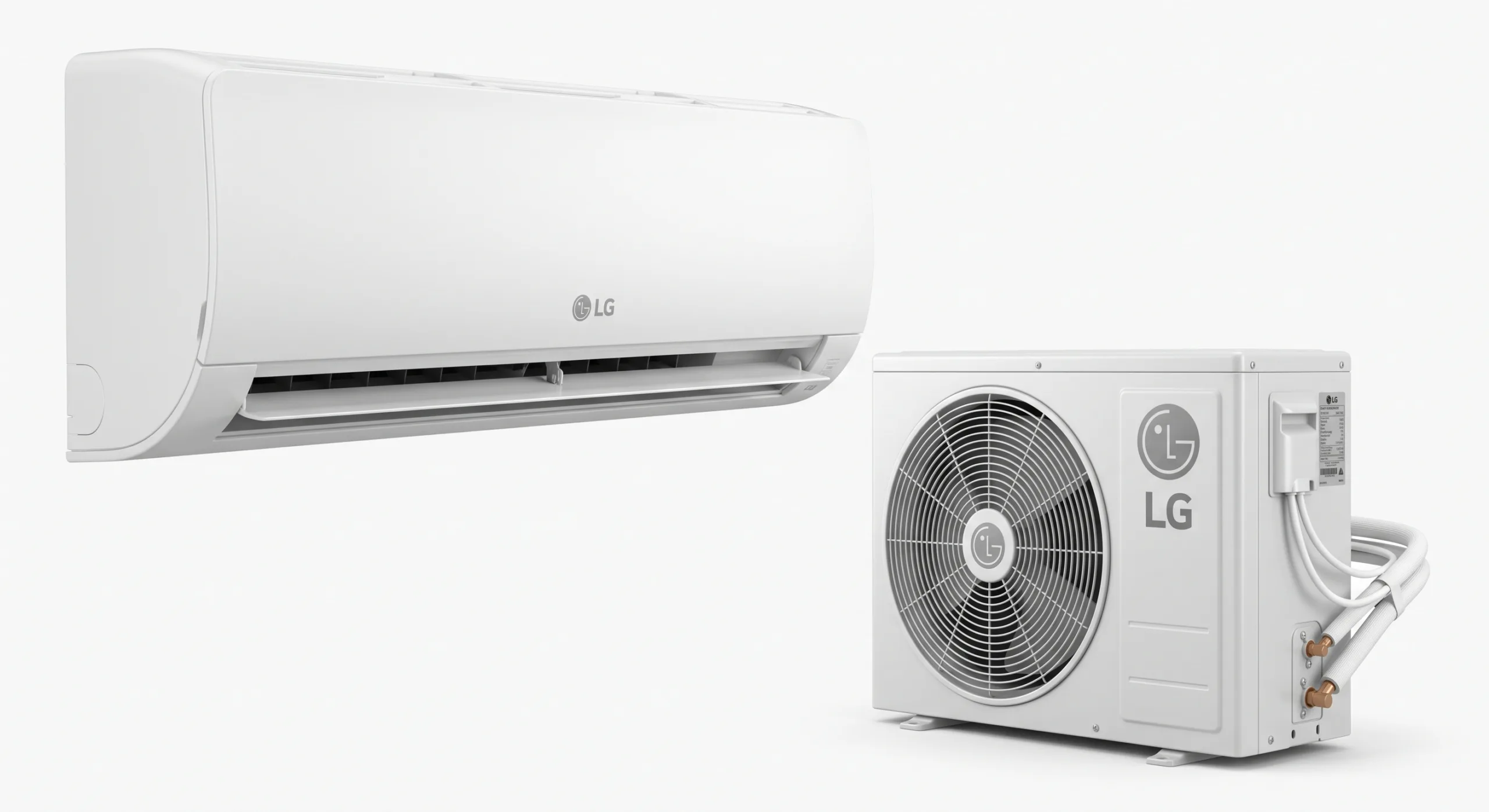 LG 1.5HP Standard Split Air Conditioner with Built-in LVS & HVS Protection (Copper, R410A) An e-commerce product photograph showing the LG 1.5HP Standard Split Air Conditioner indoor wall unit above the outdoor condenser unit on a clean white background.