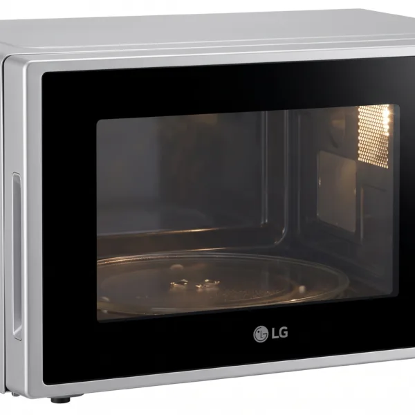 An e-commerce product photograph showing the LG MS2595GIS NeoChef 25L Solo Microwave in minimalist silver, standing centrally on a clean white studio background.
