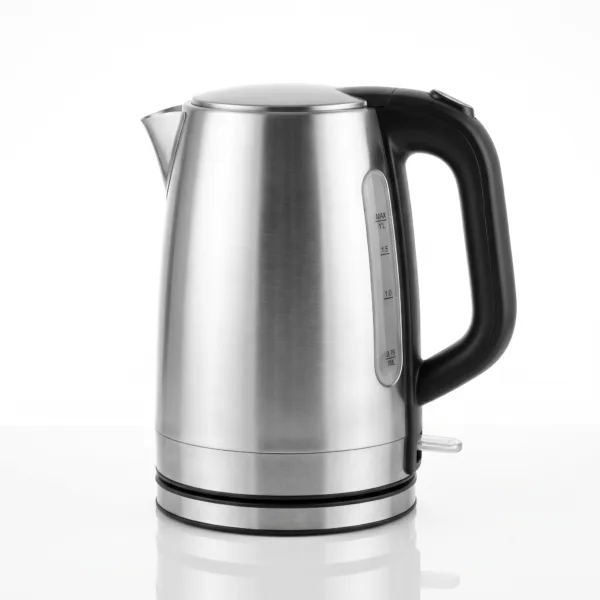 MAXI 1.7L brushed stainless steel electric kettle MK-17S36A with 360-degree base and clear water level indicator on a clean white studio background.